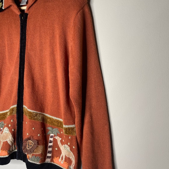 Victoria Harbour VTG Safari Zoo Giraffe Orange Brown Cardigan Large - Picture 3 of 6